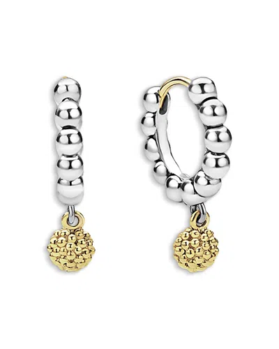 Lagos Two-tone Caviar Beaded Huggie Hoop Earrings In Silver