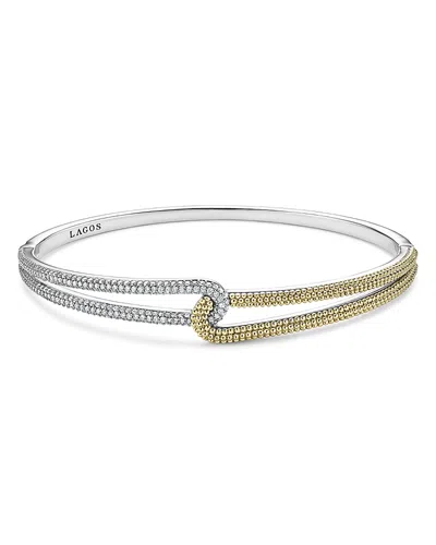 Lagos 18k Yellow Gold & Sterling Silver Caviar Lux Clip Diamond Bangle Bracelet - Exclusive In Silver/gold