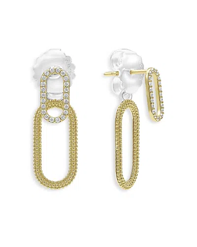 Lagos 18k Yellow Gold & Sterling Silver Caviar Lux-clip Diamond Front To Back Link Drop Earrings - Exclusi In Gold/silver