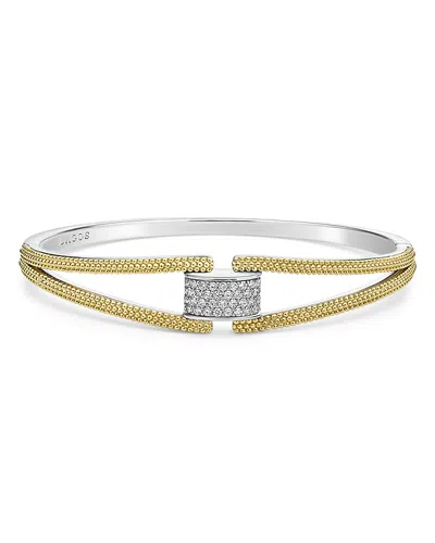 Lagos 18k Yellow Gold & Sterling Silver Caviar Lux Clip Diamond Pave Bangle Bracelet - Exclusive