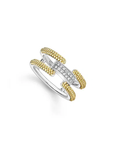 Lagos 18k Yellow Gold & Sterling Silver Caviar Lux Clip Diamond Pave Ring - Exclusive