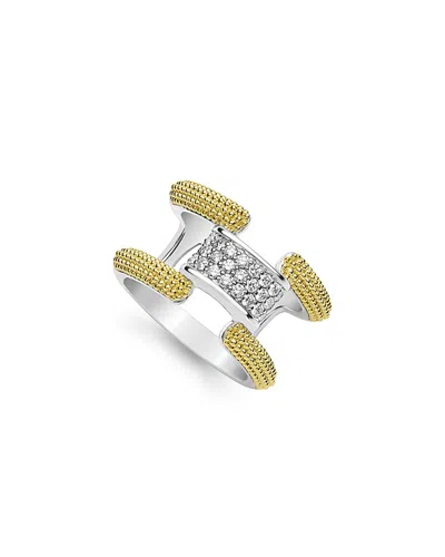 Lagos 18k Yellow Gold & Sterling Silver Caviar Lux Clip Diamond Pave Statement Ring - Exclusive