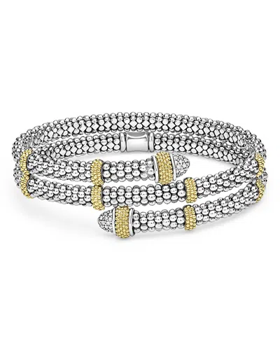 LAGOS 18K YELLOW GOLD & STERLING SILVER CAVIAR LUX DIAMOND BEADED WRAP BRACELET