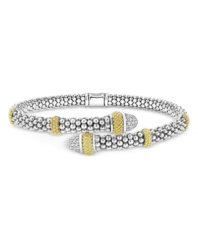 Lagos 18k Yellow Gold & Sterling Silver Caviar Lux Diamond Bypass Bangle Bracelet In Metallic