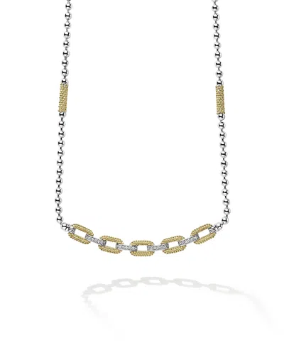 Lagos 18k Yellow Gold & Sterling Silver Caviar Lux Diamond Chain Link Collar Necklace, 16-18