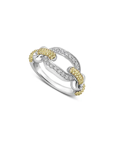 Lagos 18k Yellow Gold & Sterling Silver Caviar Lux Diamond Clip Ring In Gray