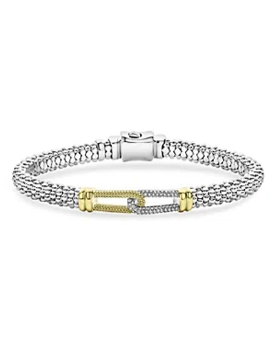 Lagos 18k Yellow Gold & Sterling Silver Caviar Lux Diamond Interlocking Loop Caviar Bead Clip Bracelet - 1 In Silver/gold