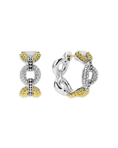 Lagos Caviar Lux 2-tone Petite Link Diamond Hoop Earrings In Metallic