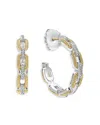 Lagos 18k Yellow Gold & Sterling Silver Caviar Lux Diamond Link Hoop Earrings In Gray
