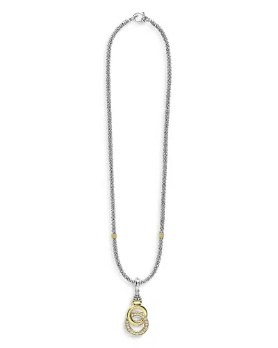 LAGOS 18K YELLOW GOLD & STERLING SILVER DIAMOND INTERLOCKING RING PENDANT NECKLACE, 18