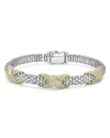Lagos 18k Yellow Gold & Sterling Silver Embrace Diamond Pave X Station Caviar Bead Bracelet In Silver/gold