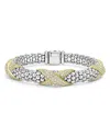 Lagos 18k Yellow Gold & Sterling Silver Embrace Diamond Pave X Station Caviar Bead Bracelet In Silver/gold