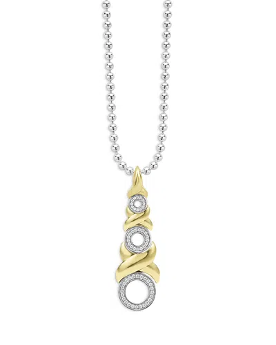 Lagos 18k Yellow Gold & Sterling Silver Embrace Diamond Triple Xo Pendant Necklace, 16-18 In Metallic