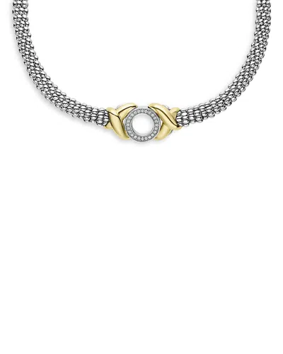 Lagos 18k Yellow Gold & Sterling Silver Embrace Diamond Xo Beaded Collar Necklace, 15