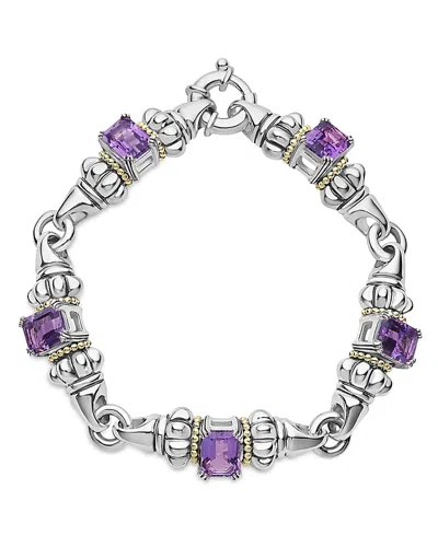 Lagos 18k Yellow Gold & Sterling Silver Glacier Amethyst Link Bracelet In Silver/purple
