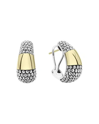 Lagos 18k Yellow Gold & Sterling Silver High Bar Caviar Huggie Earrings