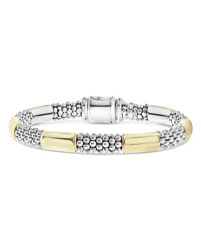 Lagos 18k Yellow Gold & Sterling Silver High Bar Station Bangle Bracelet In Gold/silver