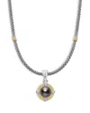 Lagos 18k Yellow Gold & Sterling Silver Luna Black Tahitian Pearl & Diamond Pendant Necklace, 18 In Black/silver