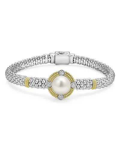 Lagos 18k Yellow Gold & Sterling Silver Luna Cultured Freshwater Pearl & Diamond Caviar Bead Bracelet