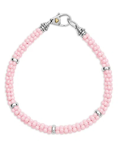 Lagos 18k Yellow Gold & Sterling Silver Pink Caviar Ceramic Bead Bracelet In Pink/silver
