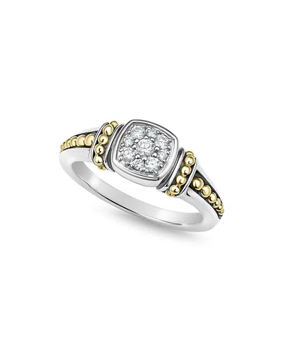 Lagos 18k Yellow Gold & Sterling Silver Rittenhouse Diamond Cluster Caviar Bead Ring In Silver/gold