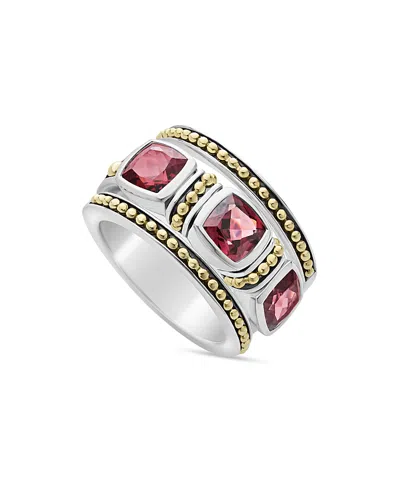 Lagos 18k Yellow Gold & Sterling Silver Rittenhouse Rhodolite Garnet Beaded Ring In Red/silver