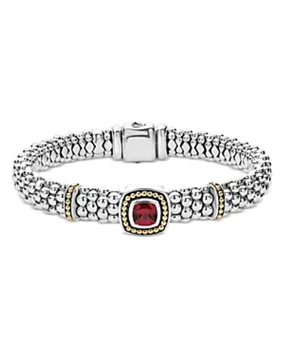 Lagos 18k Yellow Gold & Sterling Silver Rittenhouse Rhodolite Garnet Frame Bead Link Bracelet In Red/silver