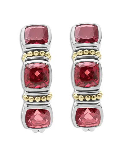 Lagos 18k Yellow Gold & Sterling Silver Rittenhouse Rhodolite Garnet Half Hoop Earrings In Red/silver