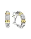 Lagos 18k Yellow Gold & Sterling Silver Signature Caviar Diamond Bead Small Hoop Earrings In Silver