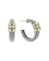Lagos 18k Yellow Gold & Sterling Silver Signature Caviar Diamond Beaded Hoop Earrings In Silver