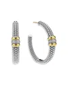 Lagos 18k Yellow Gold & Sterling Silver Signature Caviar Diamond Beaded Large Hoop Earrings In Silver