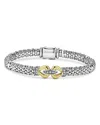 Lagos 18k Yellow Gold & Sterling Silver Signature Caviar Diamond Buckle Link Bracelet In Silver/gold