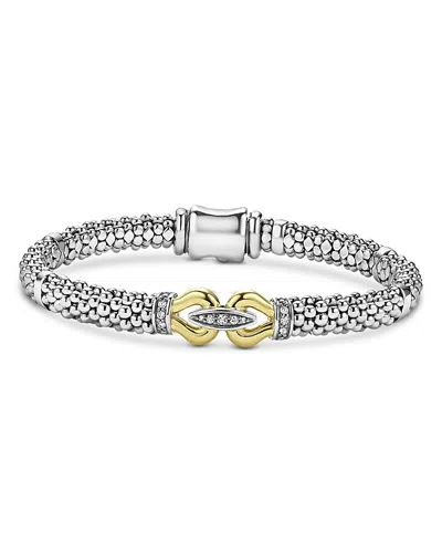Lagos 18k Yellow Gold & Sterling Silver Signature Caviar Diamond Buckle Link Bracelet In Silver/gold