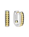 Lagos 18k Yellow Gold & Sterling Silver Signature Caviar Diamond Huggie Hoop Earrings In Multi