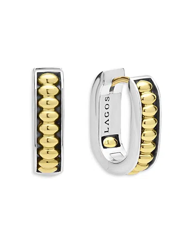 Lagos 18k Yellow Gold & Sterling Silver Signature Caviar Diamond Huggie Hoop Earrings In Multi