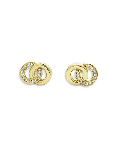 Lagos 18k Yellow Gold & Sterling Silver Signature Caviar Diamond Interlocking Stud Earrings