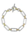 Lagos 18k Yellow Gold & Sterling Silver Signature Caviar Diamond Open Link Toggle Bracelet In Silver