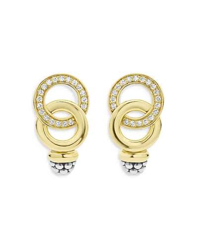 Lagos 18k Yellow Gold & Sterling Silver Signature Caviar Diamond Statement Earrings In Two-tone
