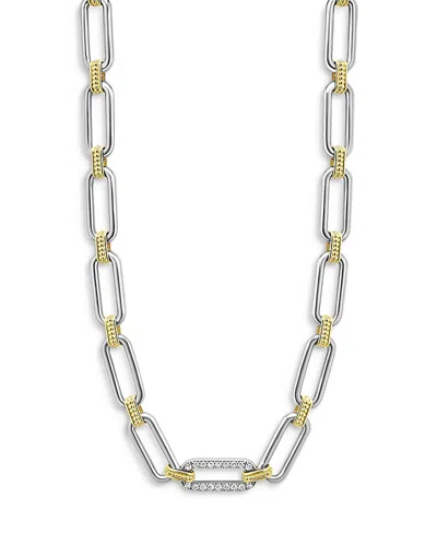 Lagos 18k Yellow Gold & Sterling Silver Signature Caviar Diamond Station Link Collar Necklace, 18 In Silver/gold