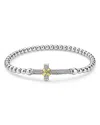 Lagos 18k Yellow Gold & Sterling Silver Signature Caviar East West Cross Beaded Stretch Bracelet In Silver