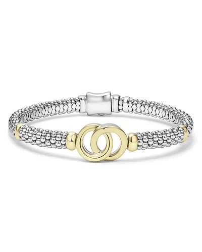 LAGOS 18K YELLOW GOLD & STERLING SILVER SIGNATURE CAVIAR INTERLOCKING CIRCLE BEADED BRACELET