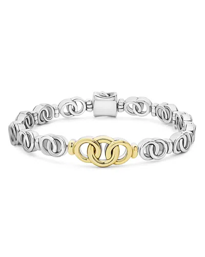 LAGOS 18K YELLOW GOLD & STERLING SILVER SIGNATURE CAVIAR INTERLOCKING LINK BRACELET