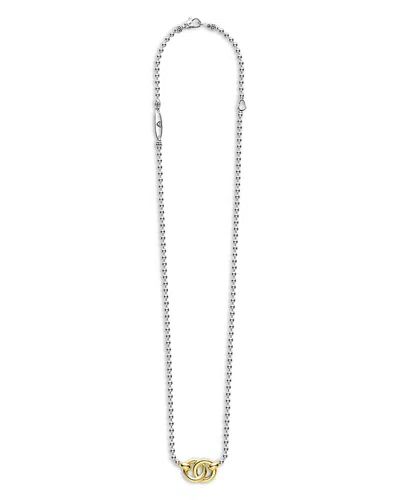 LAGOS 18K YELLOW GOLD & STERLING SILVER SIGNATURE CAVIAR INTERLOCKING PENDANT NECKLACE, 16-18
