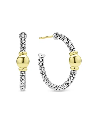 LAGOS 18K YELLOW GOLD & STERLING SILVER SIGNATURE CAVIAR STATION HOOP EARRINGS