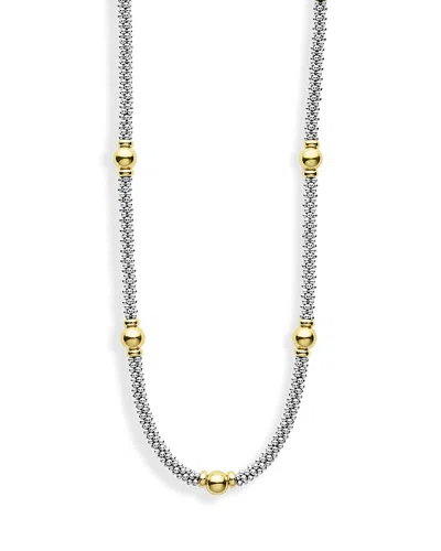 LAGOS 18K YELLOW GOLD & STERLING SILVER SIGNATURE CAVIAR TWO TONE STATION NECKLACE, 18