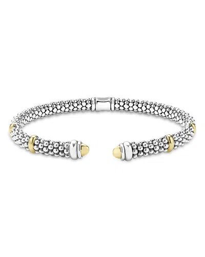 LAGOS 18K YELLOW GOLD & STERLING SILVER SIGNATURE CAVIAR VERSA CUFF BRACELET