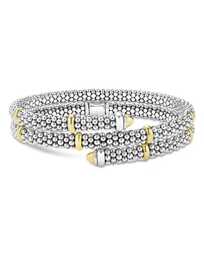 LAGOS 18K YELLOW GOLD & STERLING SILVER SIGNATURE CAVIAR VERSA WRAP BRACELET