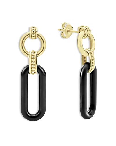 Lagos Signature Caviar Ceramic Link Drop Earrings In Gold