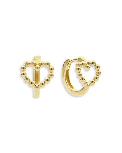 Lagos 18k Yellow Gold Caviar Gold Beaded Heart Huggie Hoop Earrings