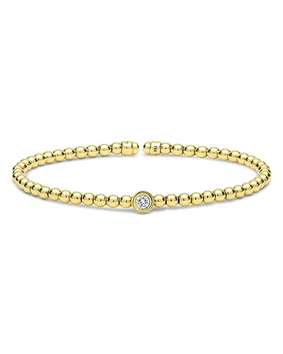Lagos 18k Yellow Gold Caviar Gold Diamond Bezel Bead Flex Bangle Bracelet In Pattern